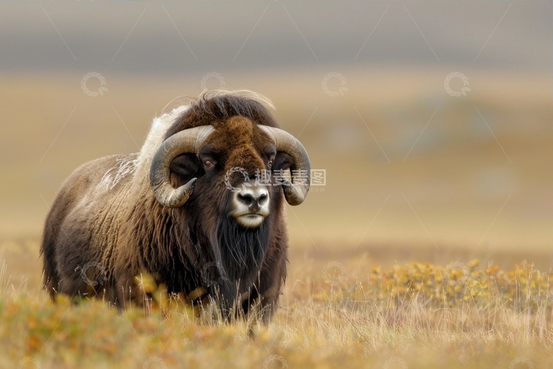 高清大图下载【趣麦麦图】草原上行走的一头大角牛