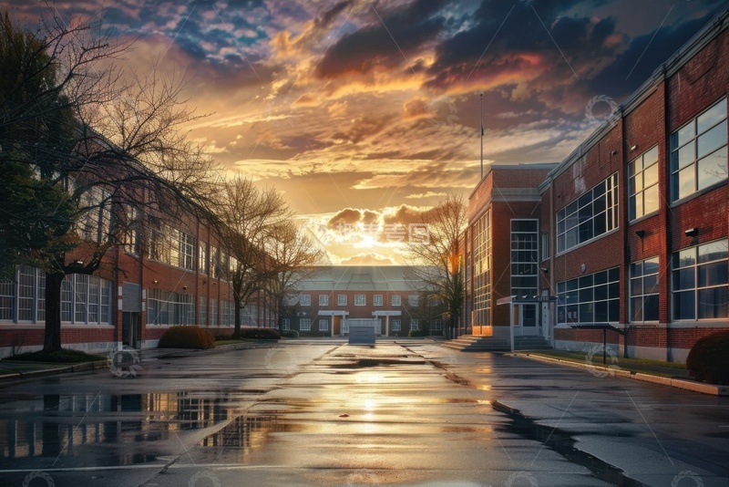 学校黄昏校园建筑美景