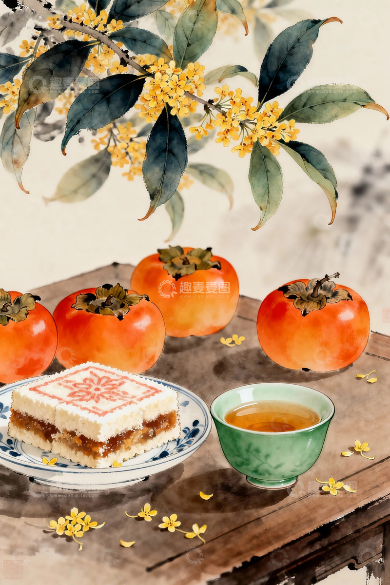 高清大图下载【趣麦麦图】古风柿子糕点桂花1