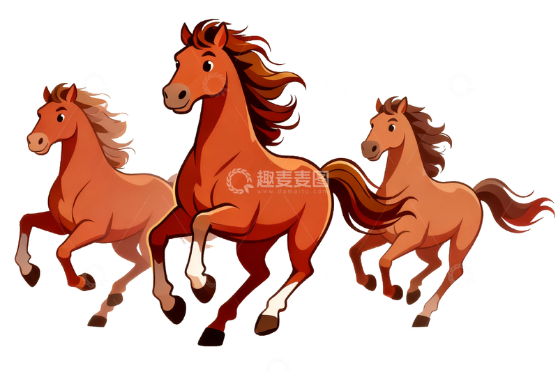 源文件下载【趣麦麦图】卡通马匹奔跑插画素材