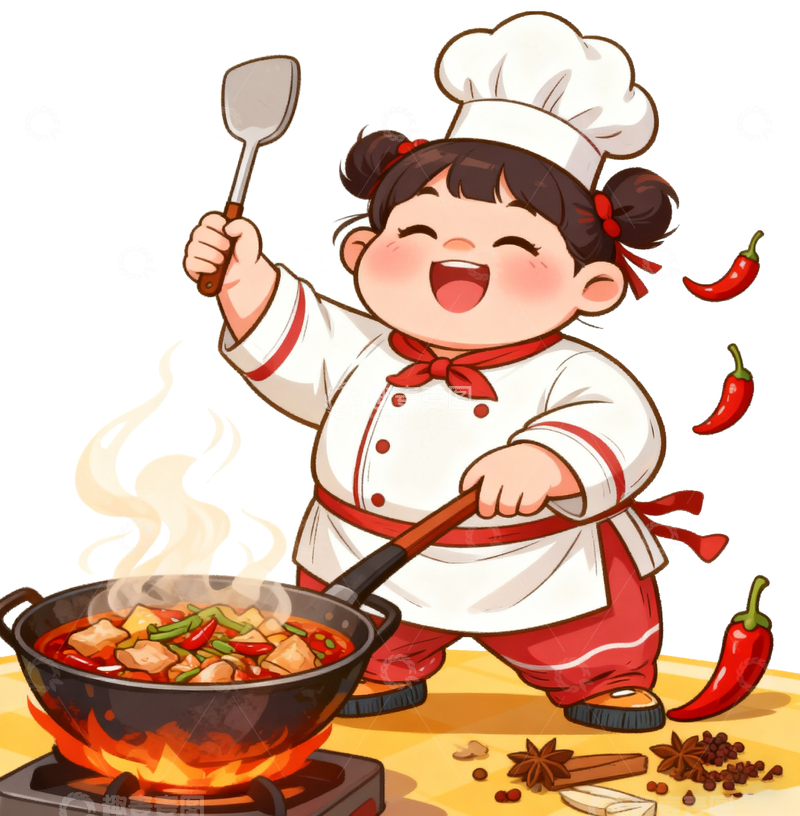 源文件下载【趣麦麦图】卡通厨师炒菜美食插画