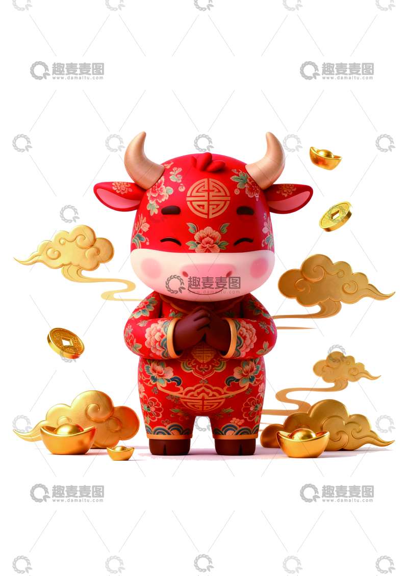 源文件下载【趣麦麦图】喜庆牛年吉祥物金币祥云图