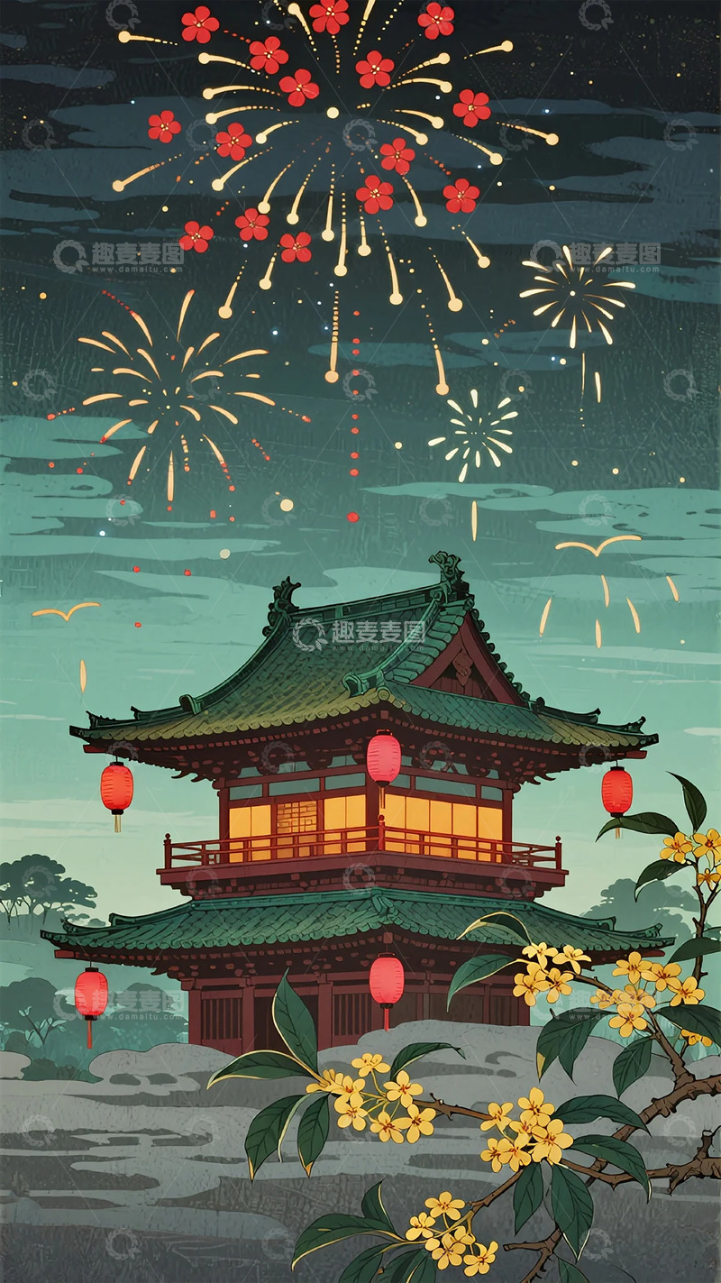 高清大图下载【趣麦麦图】东方古风节日庆典插画