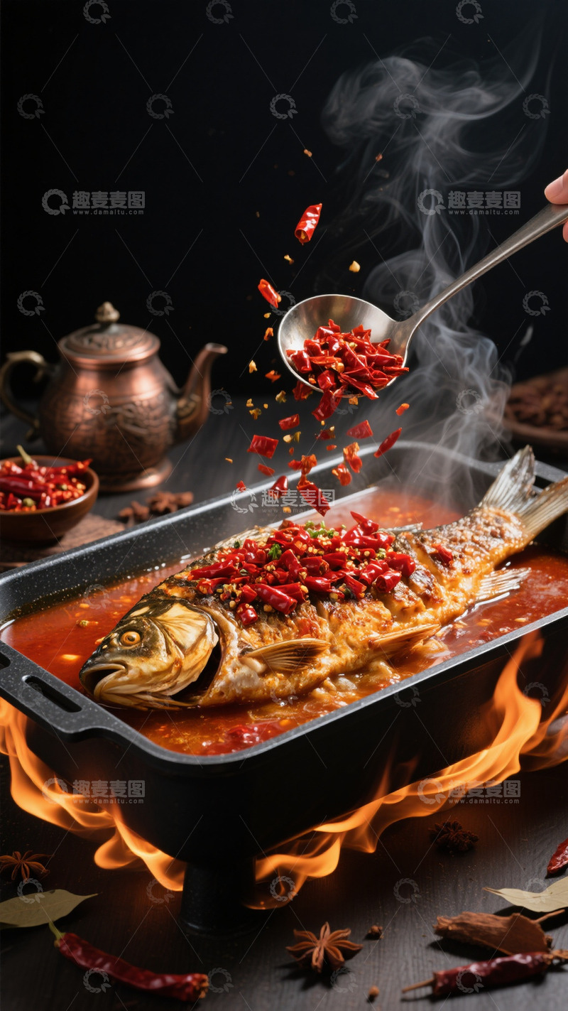 高清大图下载【趣麦麦图】麻辣烤鱼美食写实背景