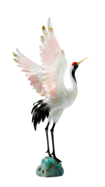 仙鹤雕塑白玉质感翅膀粉嫩