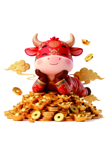 喜庆牛年金币祥云插画