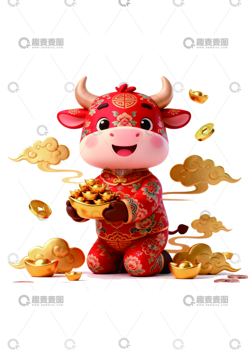 源文件下载【趣麦麦图】-喜庆牛年吉祥卡通插画