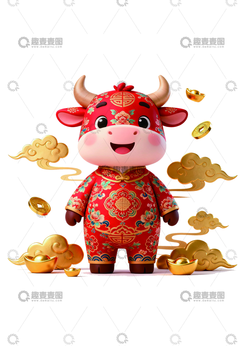 源文件下载【趣麦麦图】-喜庆牛年吉祥物插画