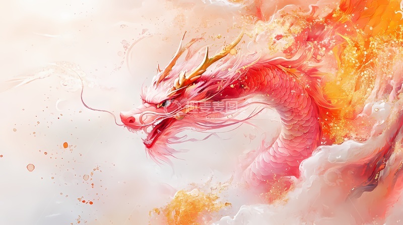 高清大图下载【趣麦麦图】火焰龙艺术插画设计素材
