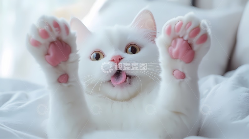 高清大图下载【趣麦麦图】萌猫举爪特写生活摄影