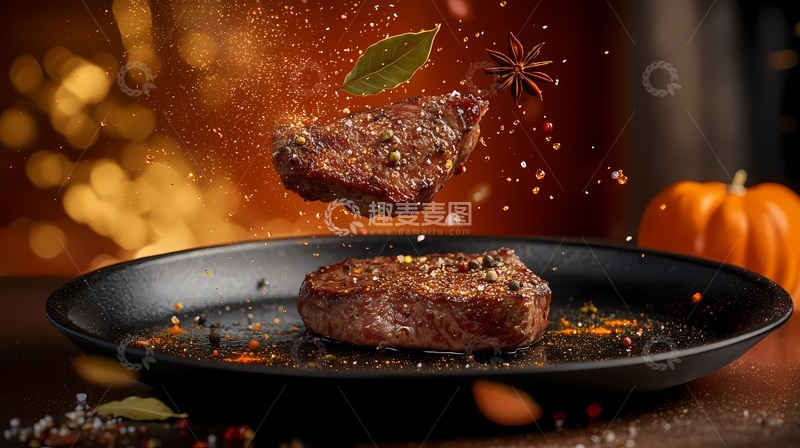 高清大图下载【趣麦麦图】美食摄影飞行牛排盘