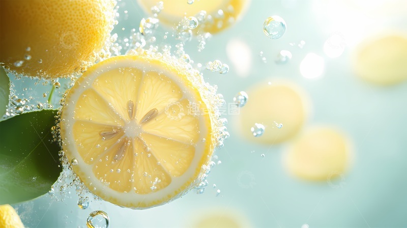 高清大图下载【趣麦麦图】清新柠檬水气泡摄影