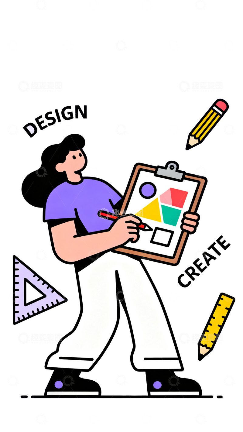 高清大图下载【趣麦麦图】卡通插画老师