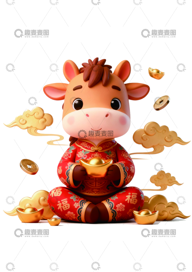 源文件下载【趣麦麦图】可爱牛年吉祥插画