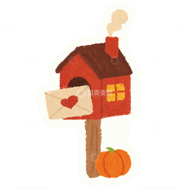 高清大图下载【趣麦麦图】-插画风红色信箱南瓜节日装饰