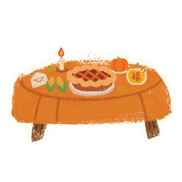 感恩节温馨秋季节日餐桌插画