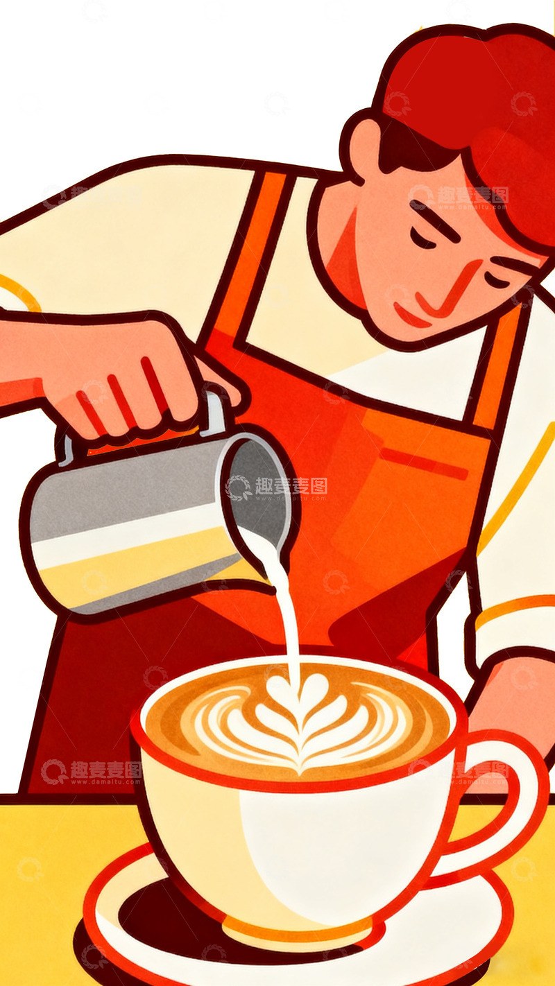 高清大图下载【趣麦麦图】卡通插画咖啡师