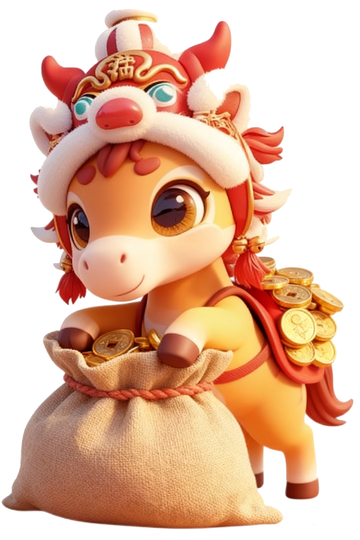 卡通金马金币财气满满