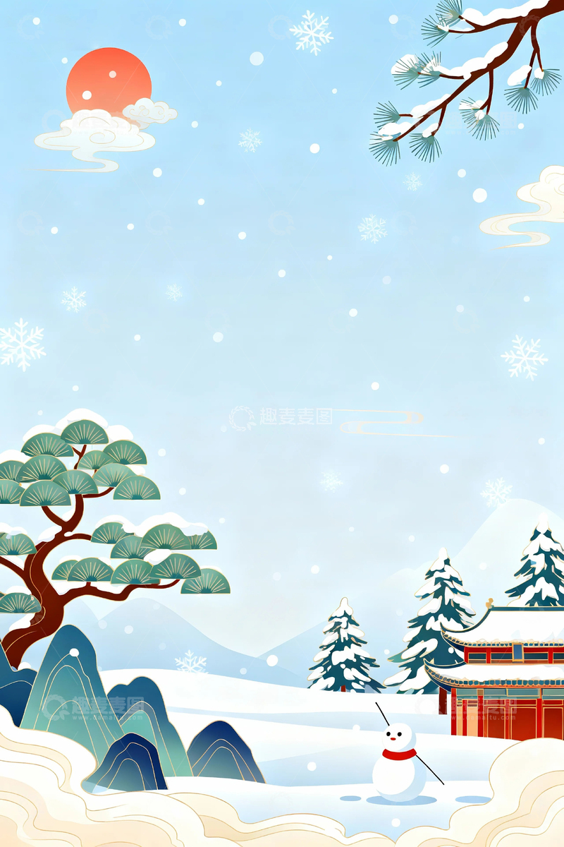 高清大图下载【趣麦麦图】冬季大雪梅花背景8