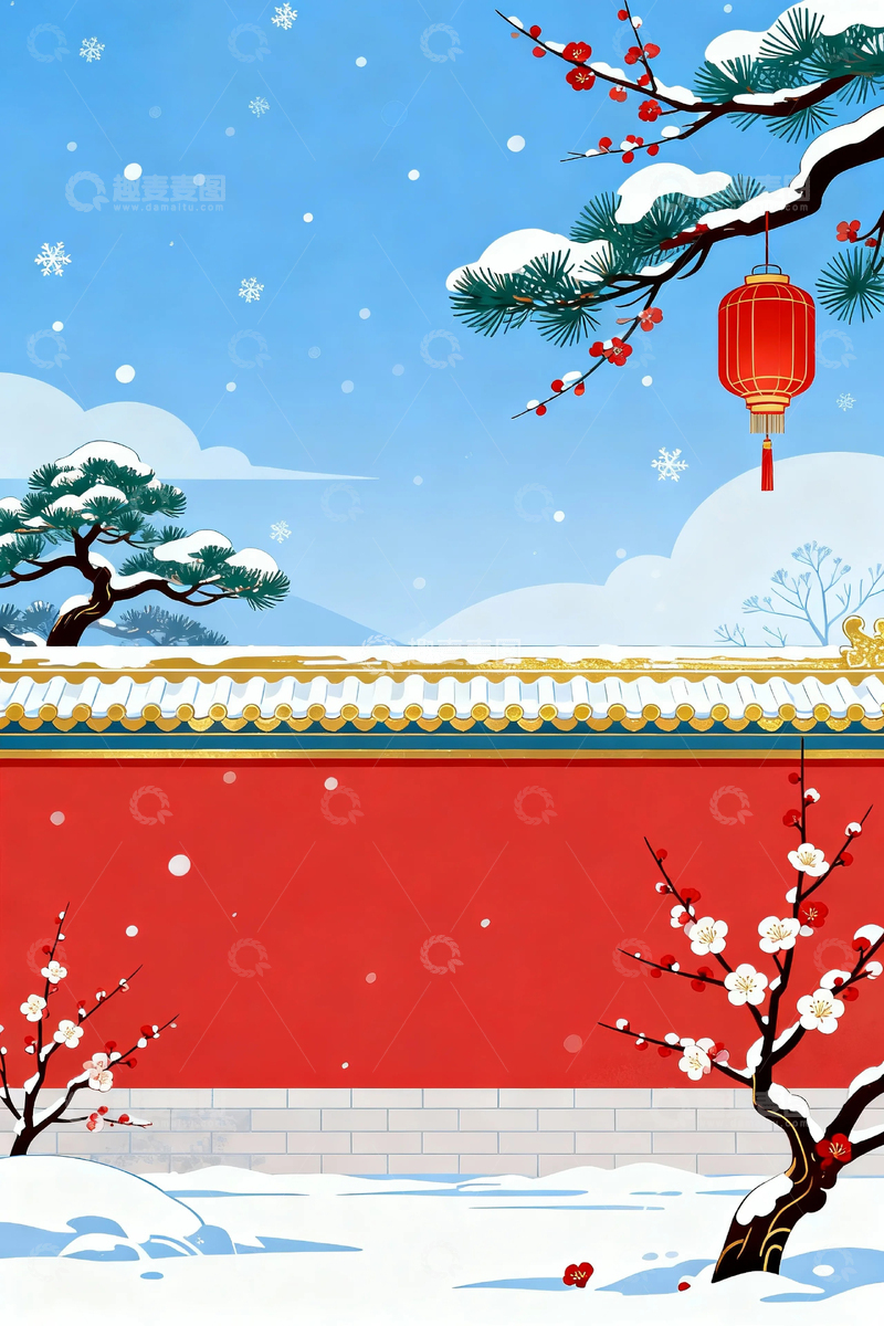 高清大图下载【趣麦麦图】冬季雪景节气背景11