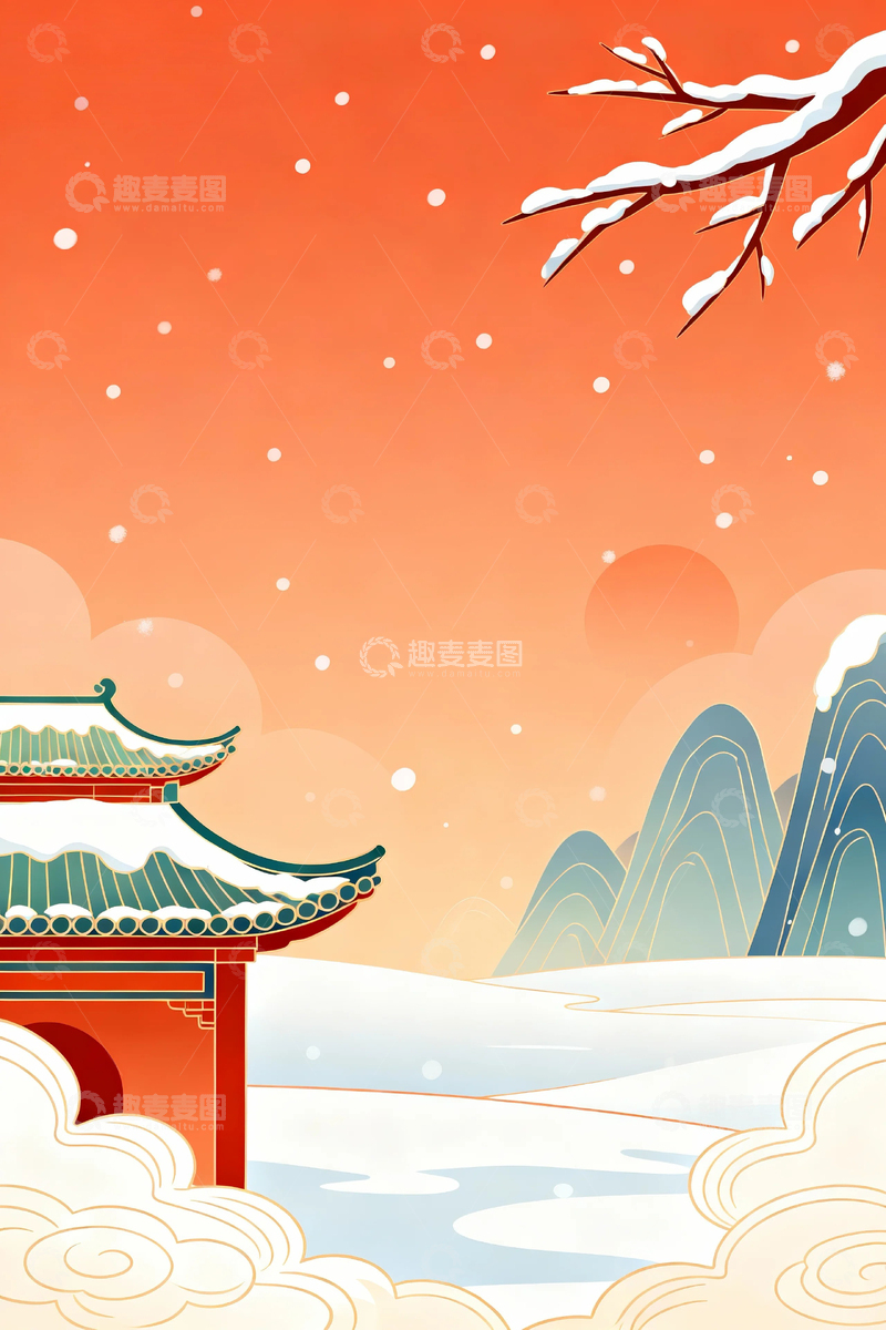 高清大图下载【趣麦麦图】冬季国潮风背景10