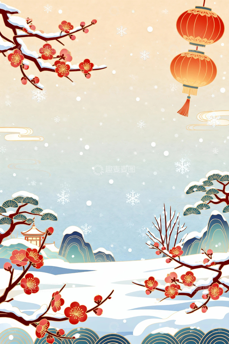 高清大图下载【趣麦麦图】冬季大雪梅花背景2