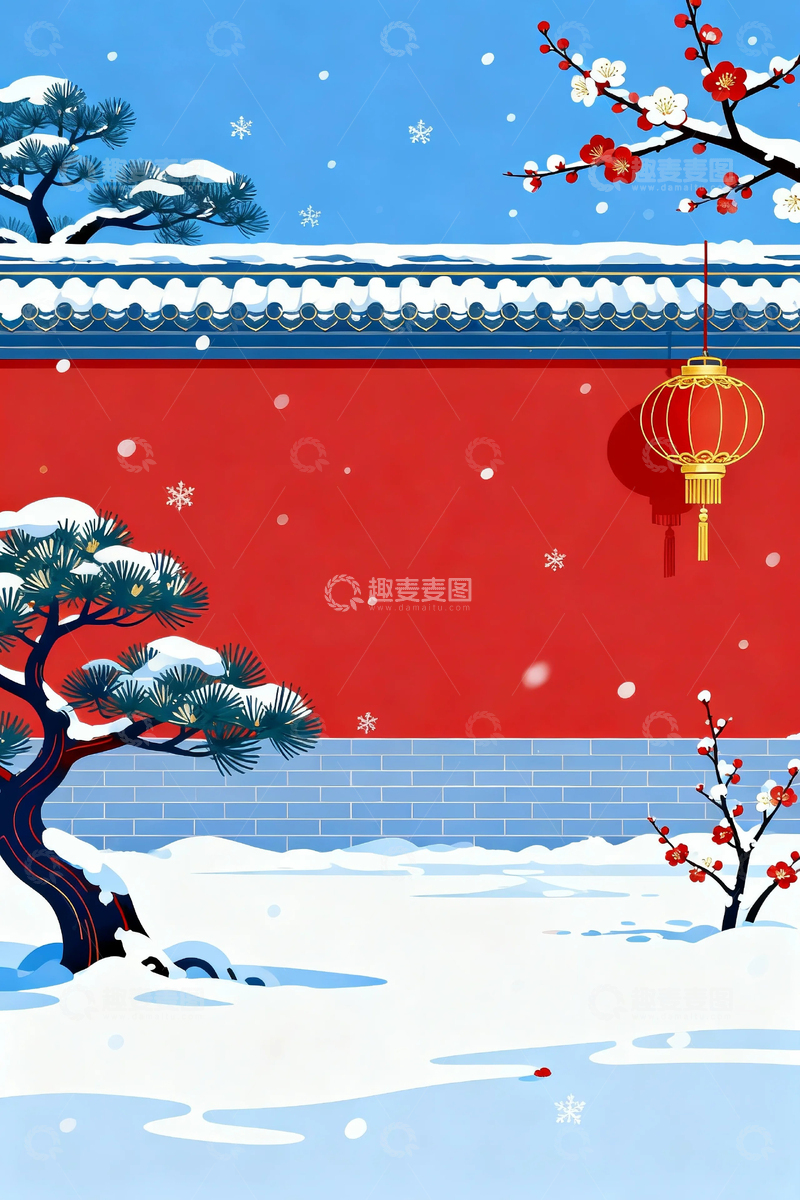 高清大图下载【趣麦麦图】冬季大雪梅花背景1