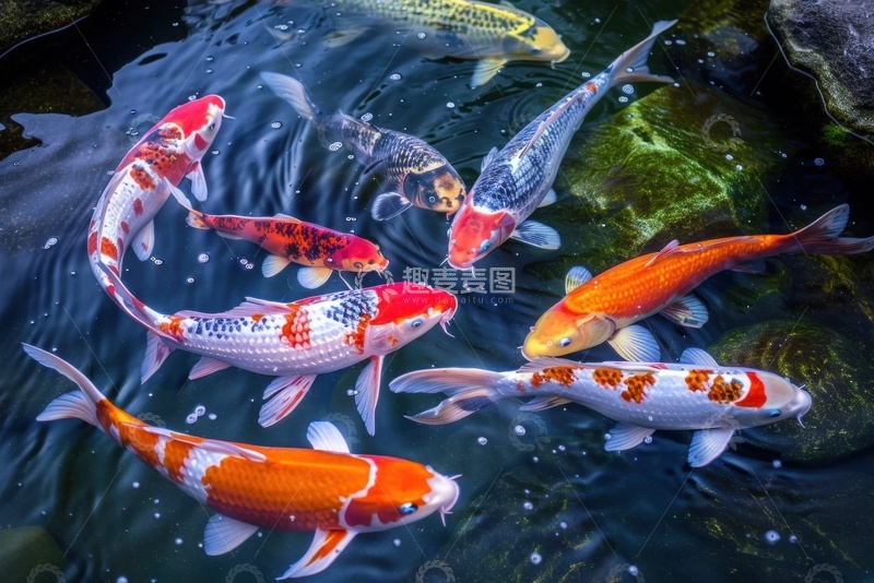 高清大图下载【趣麦麦图】池塘里一群游泳的鲤鱼