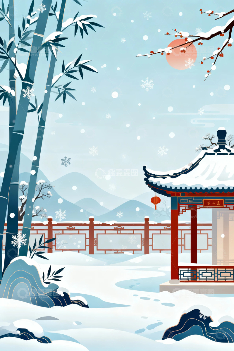 高清大图下载【趣麦麦图】冬季大雪梅花背景7