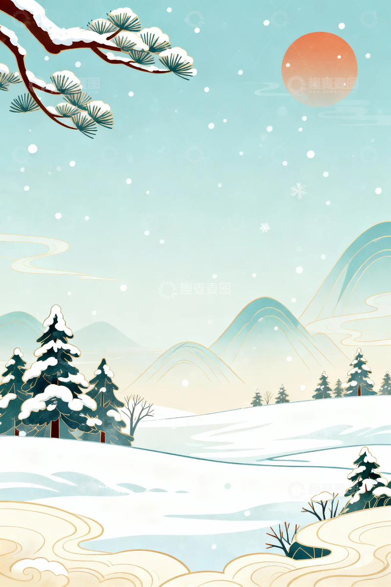 高清大图下载【趣麦麦图】冬季国潮风背景2
