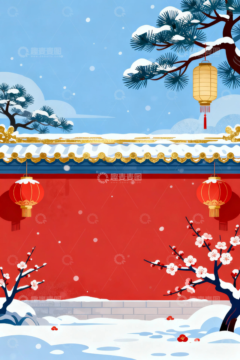 高清大图下载【趣麦麦图】冬季大雪梅花背景4