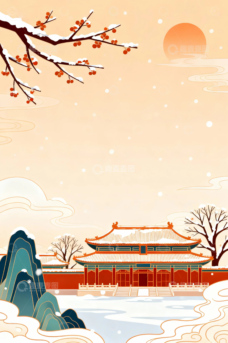 高清大图下载【趣麦麦图】-冬季国潮风背景9