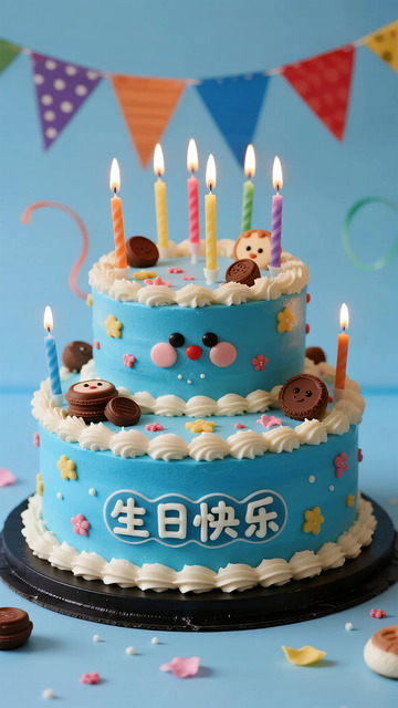 生日蛋糕欢庆彩旗装饰