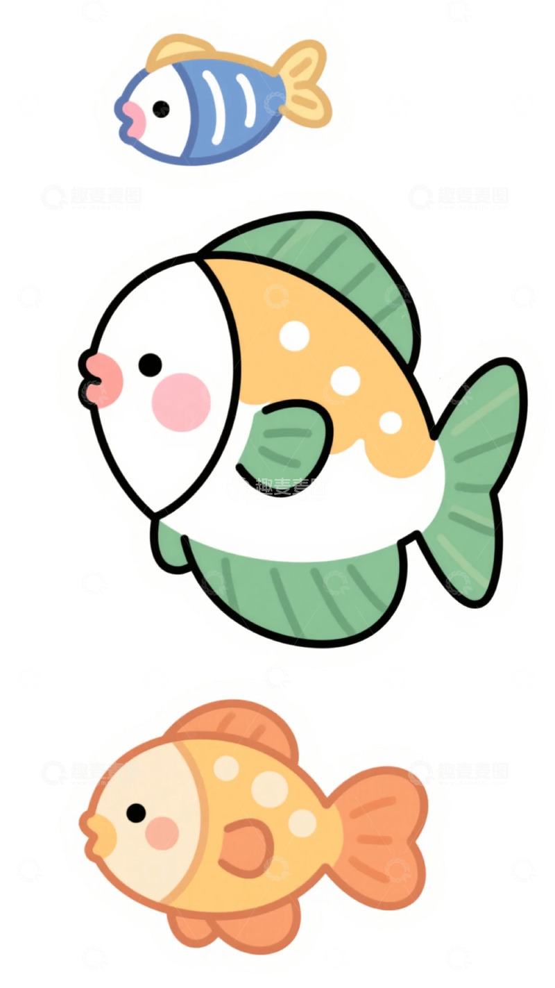 高清大图下载【趣麦麦图】卡通鱼群儿童插画素材
