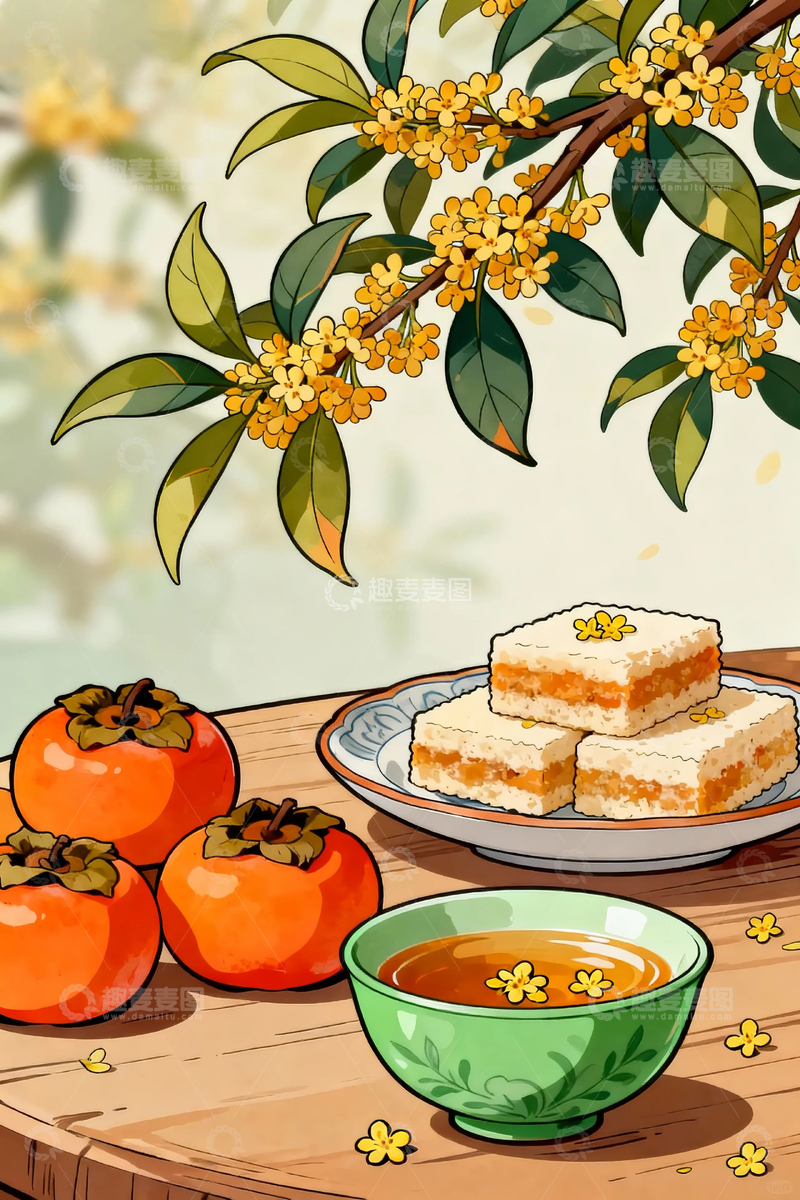 高清大图下载【趣麦麦图】桂花柿子糕点5