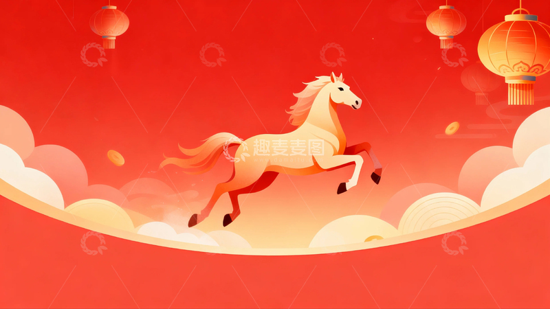 高清大图下载【趣麦麦图】马年红色喜庆节日背景8