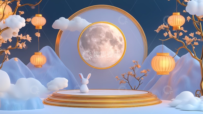 高清大图下载【趣麦麦图】中秋月圆兔儿场景渲染图