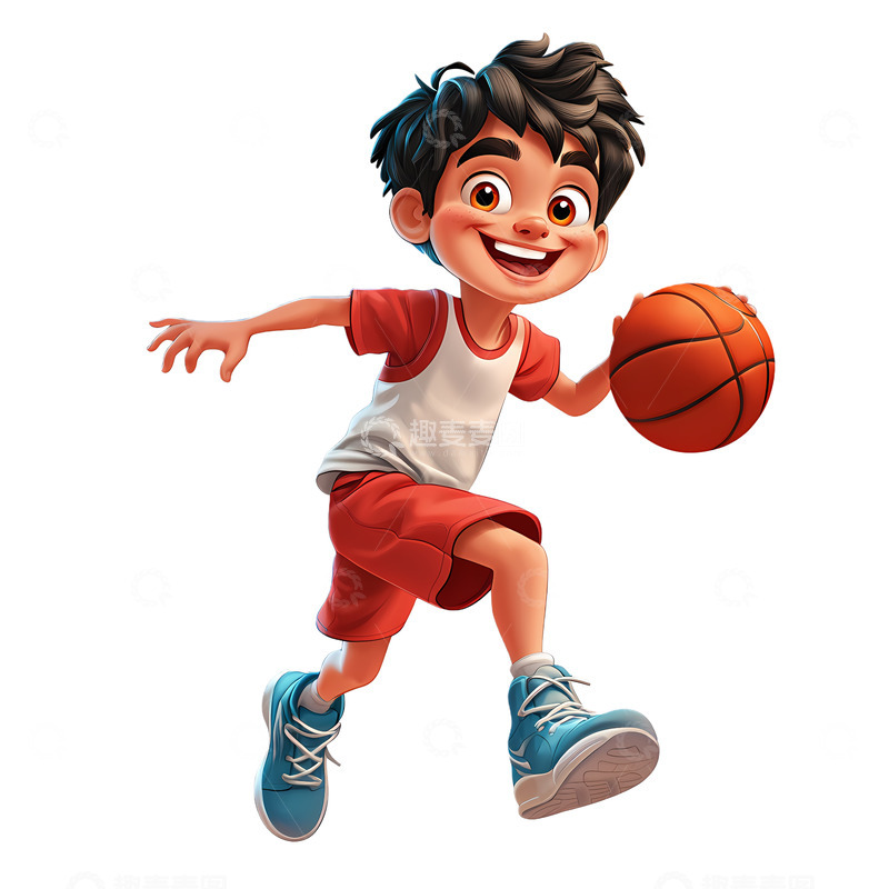 高清大图下载【趣麦麦图】卡通篮球少年运动插图体育