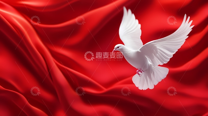 高清大图下载【趣麦麦图】红绸白鸽艺术插画