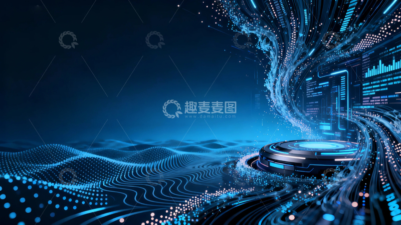 高清大图下载【趣麦麦图】蓝色科技浪潮商务背景1