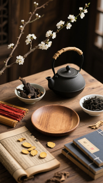 复古中式茶壶药材背景