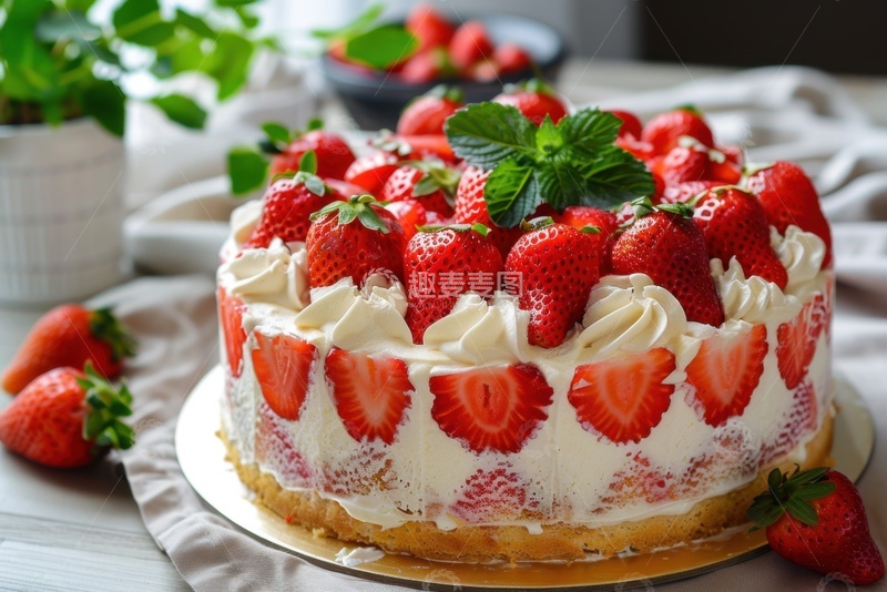 高清大图下载【趣麦麦图】草莓奶油蛋糕美食