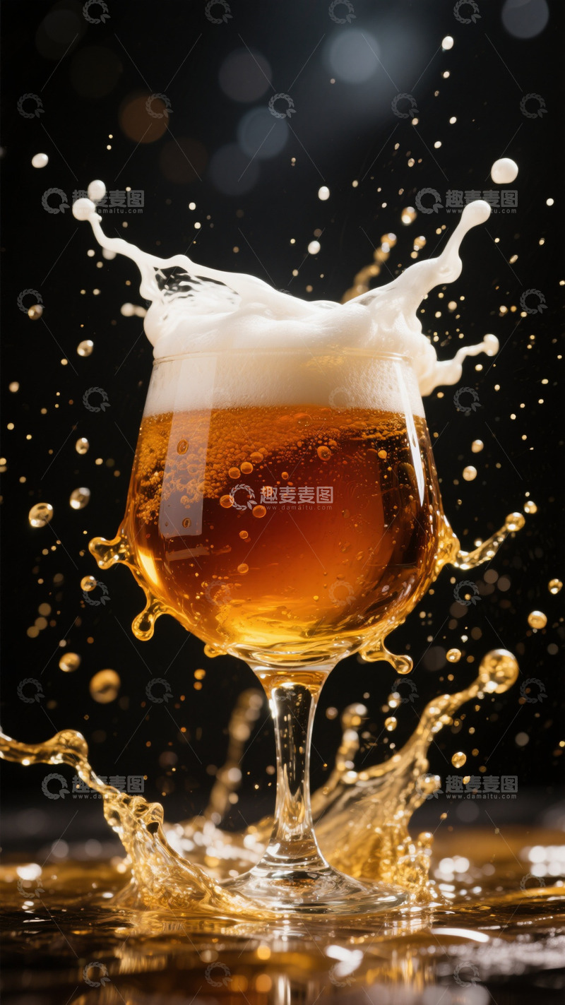 高清大图下载【趣麦麦图】黑色飞溅泡沫啤酒背景