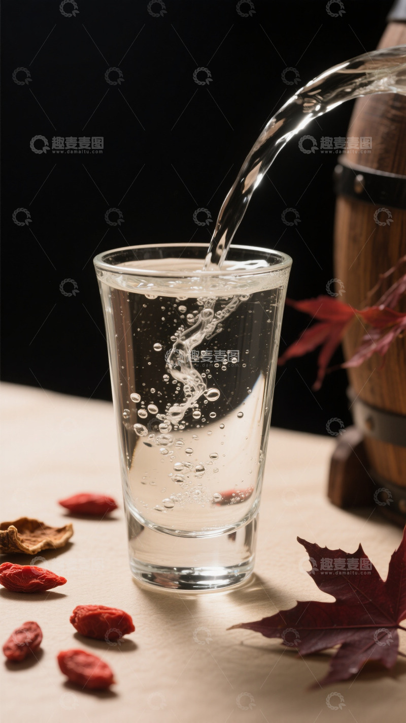 高清大图下载【趣麦麦图】黑色透明白酒酒水背景