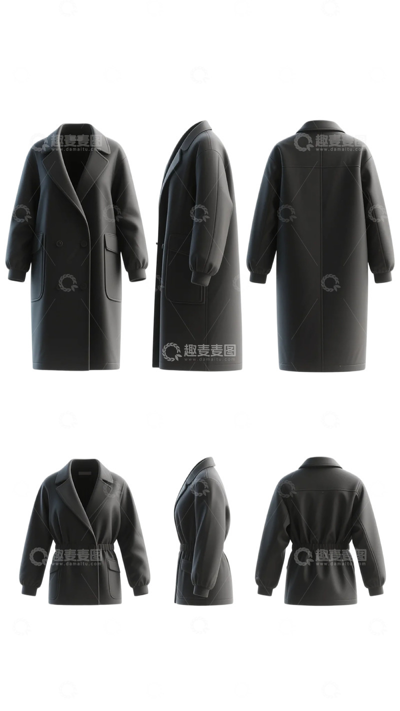 高清大图下载【趣麦麦图】时尚黑色大衣展示图