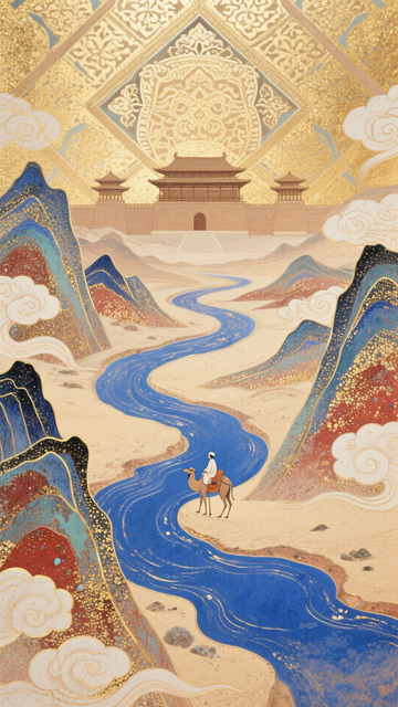 敦煌沙漠骆驼背景