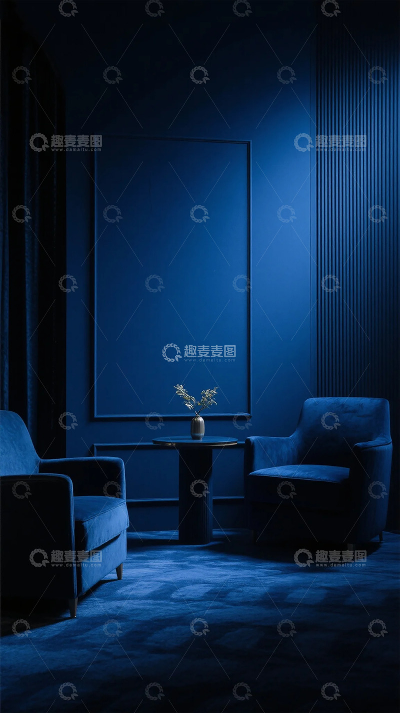 高清大图下载【趣麦麦图】深蓝现代客厅装饰设计