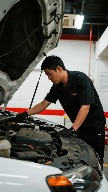 维修工检查汽车引擎