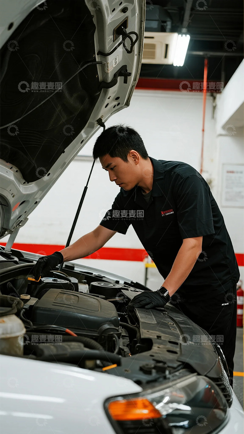 高清大图下载【趣麦麦图】维修工检查汽车引擎