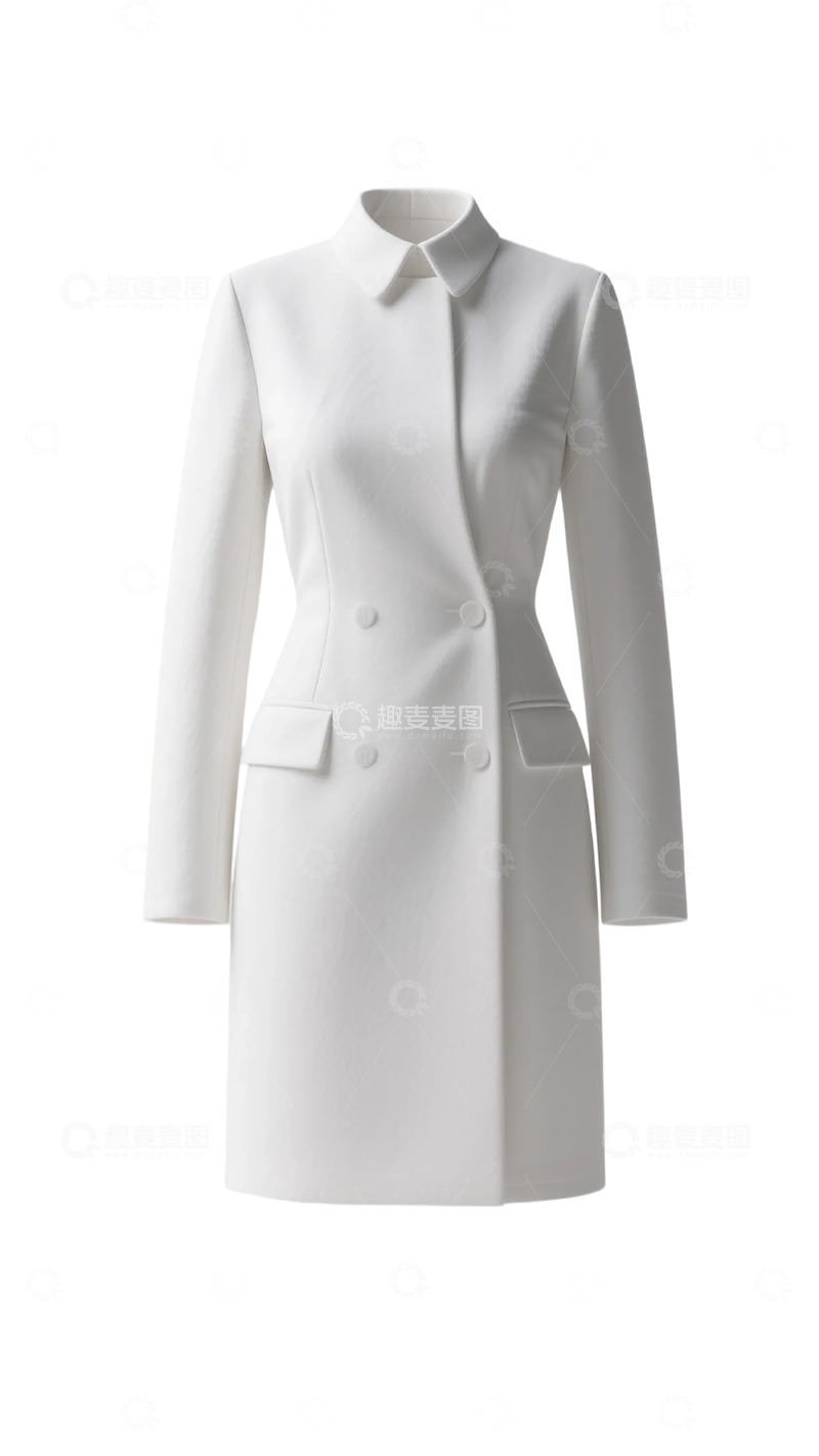 高清大图下载【趣麦麦图】简约白色大衣时尚女装外套